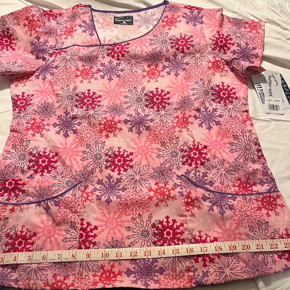 Pink and Purple Snowflake Women's Scrub Top